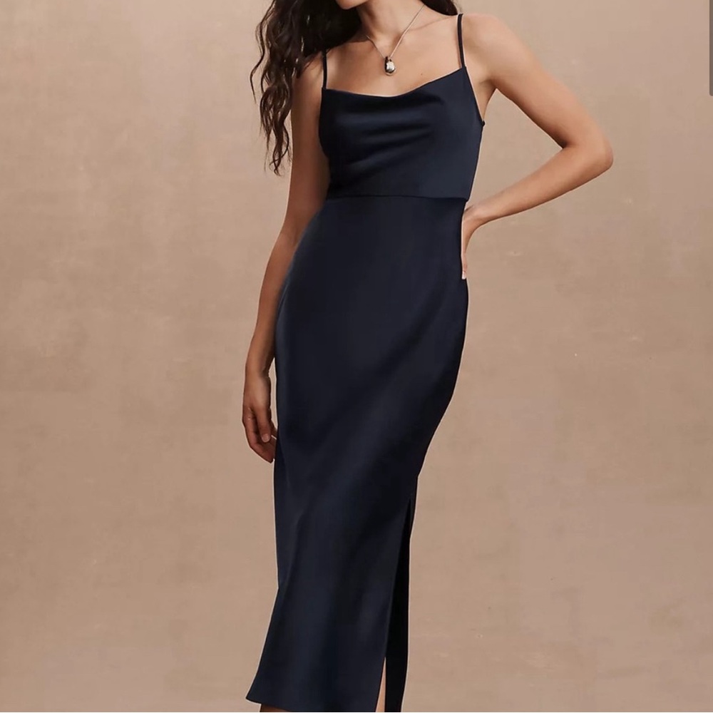 BHLDN Cali Satin Cowl-Neck Midi Slip Dress